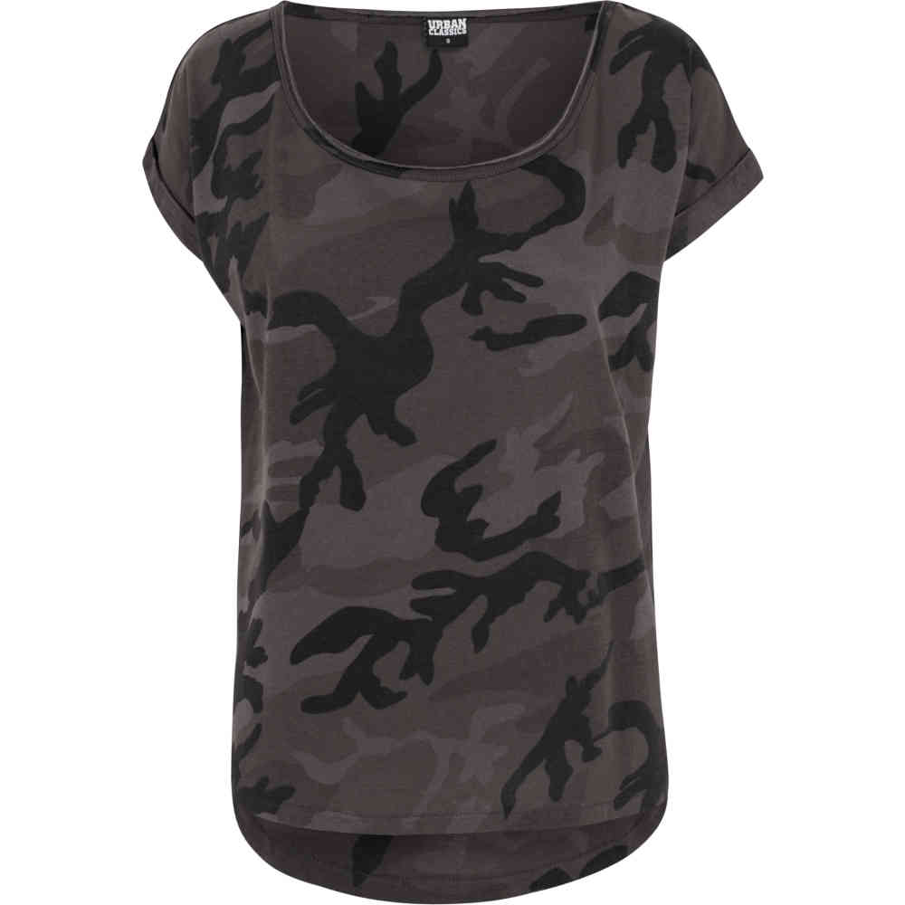 Urban Classics - Camo Back Shaped Dames Tshirt - Bruin/Zwart